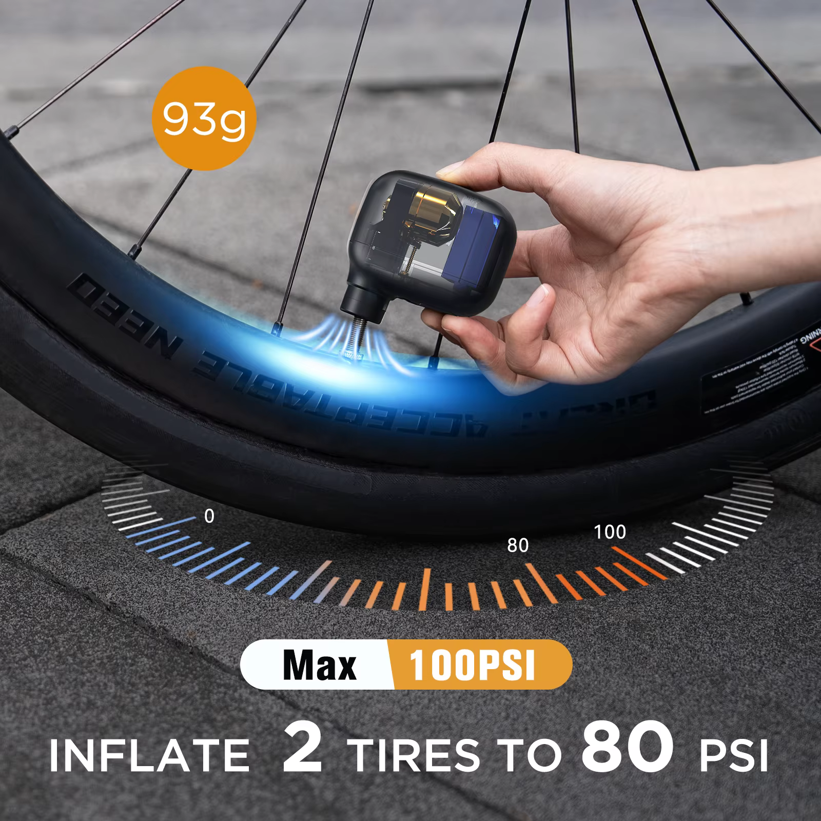 AIRBANK AS100 Mini pompe à vélo Portable gonfleur d'air Rechargeable 100PSI type-c accessoires