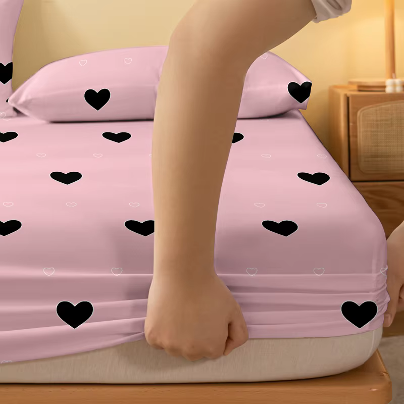 1 drap-housse mat imprimé géométrie simple et moderne en forme de cœur, housse de lit imprimée pour chambre à coucher, literie (hors taies d'oreiller)