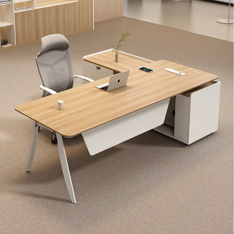 Bureau d'étude en bois moderne, design luxueux et gain de place, pour ordinateur, esthétique, mobilier de bureau sûr et élégant