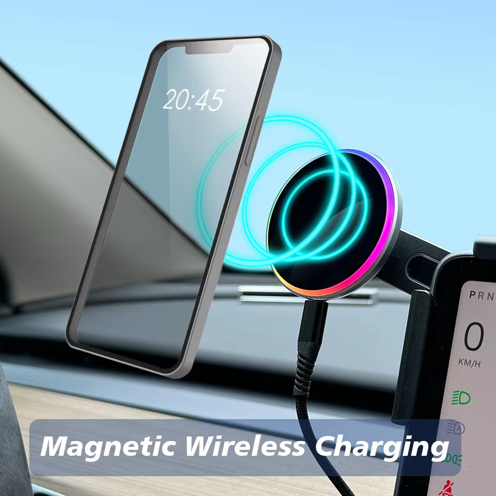 Support de téléphone pour voiture avec chargeur sans fil magnétique Qi2.2 15W et 25W compatible MagSafe pour Tesla Model Y 3 JUNIPER 2026