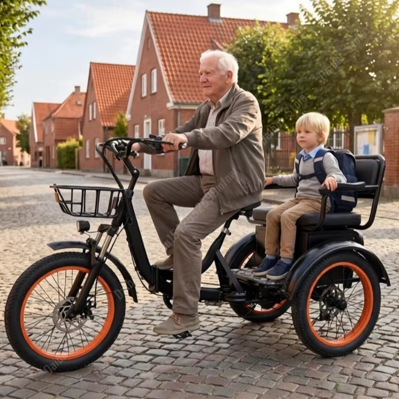 Nouveau tricycle électrique familial pour adultes avec siège arrière