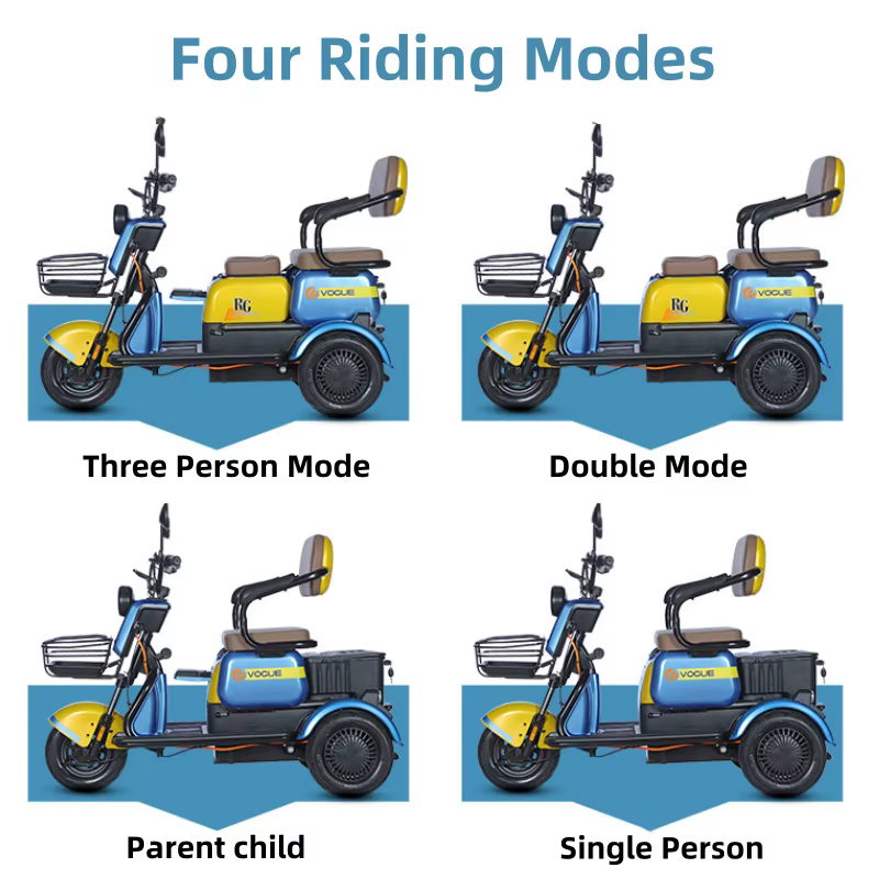 Scooter électrique tout terrain avec 3 sièges pour adultes et enfants
