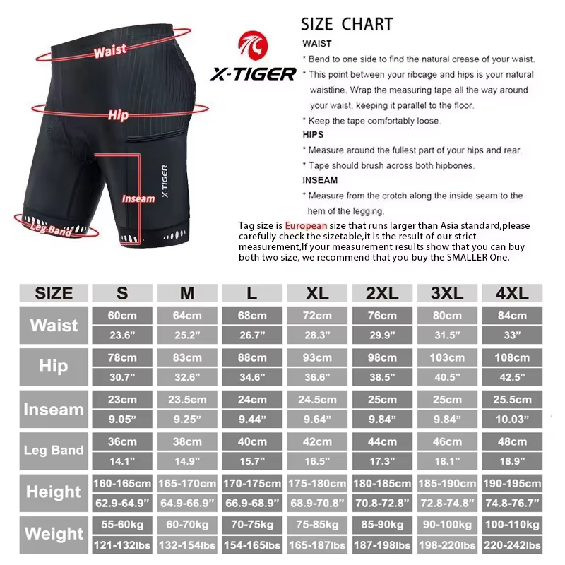 X-TIGER Hommes Cyclisme Shorts avec Poche Arrière 5D Gel Rembourré Vélo