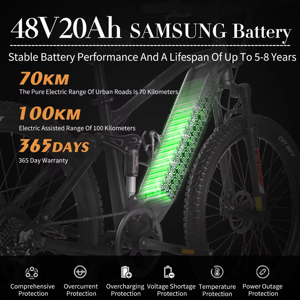 Ebike SYR03 VTT électrique tout-terrain 1000W 48V 20AH batterie au Lithium vélo queue souple absorption des chocs tout-terrai