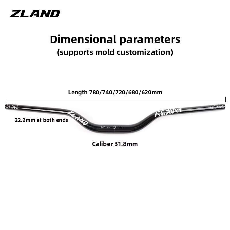 ZLAND VTT guidon élévateur poli-620/680/720/780MM 55mm ascenseur poli noir pour le cyclisme de fond de descente