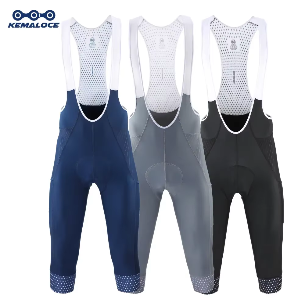 KEMALOCE hommes cyclisme 3/4 pantalons Shorts blanc bleu/noir/gris 5D Gel Pad vtt vélo bavoir pantalon de haute qualité 