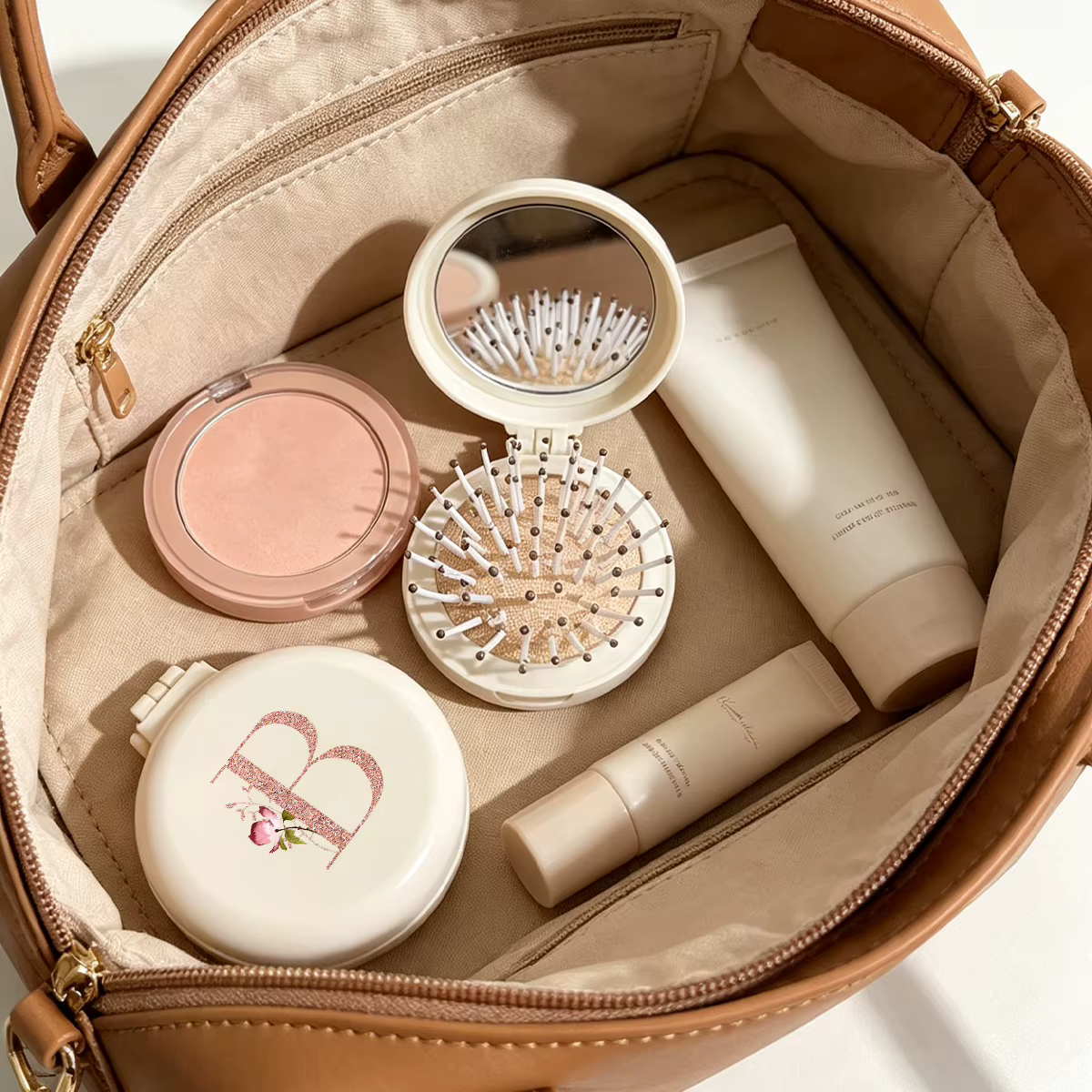 Brosse à cheveux de voyage pliable avec miroir 2-en-1, peigne de poche compact, peigne miroir pliable portable pour femmes, maquillage et soin quotidien