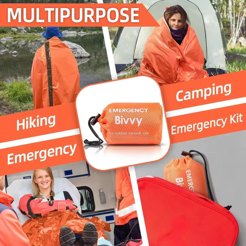 Sac de couchage d'urgence, couverture de survie, sac de bivouac thermique en Mylar, abri léger, imperméable et portable pour le camping et la randonnée