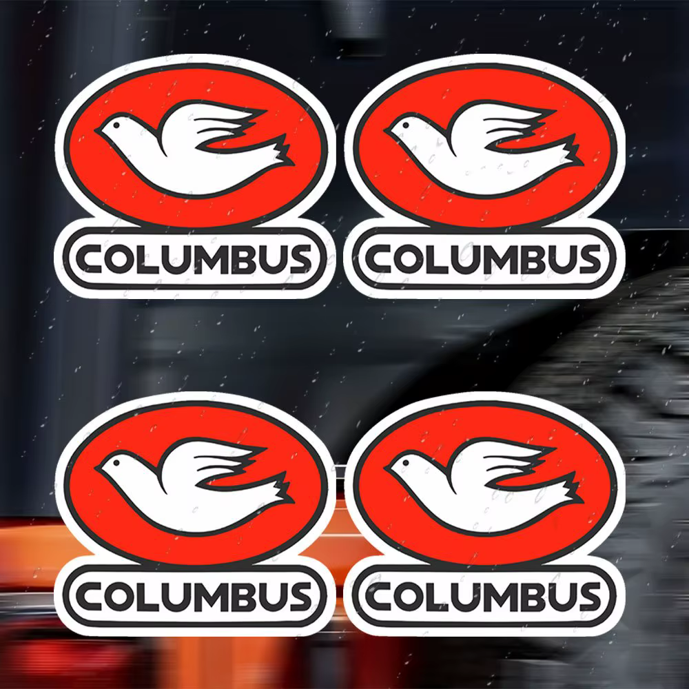 Ensemble d'autocollants rétro pour cadre de vélo Columbus (4 feuilles) - Offre un design rouge nostalgique avec les