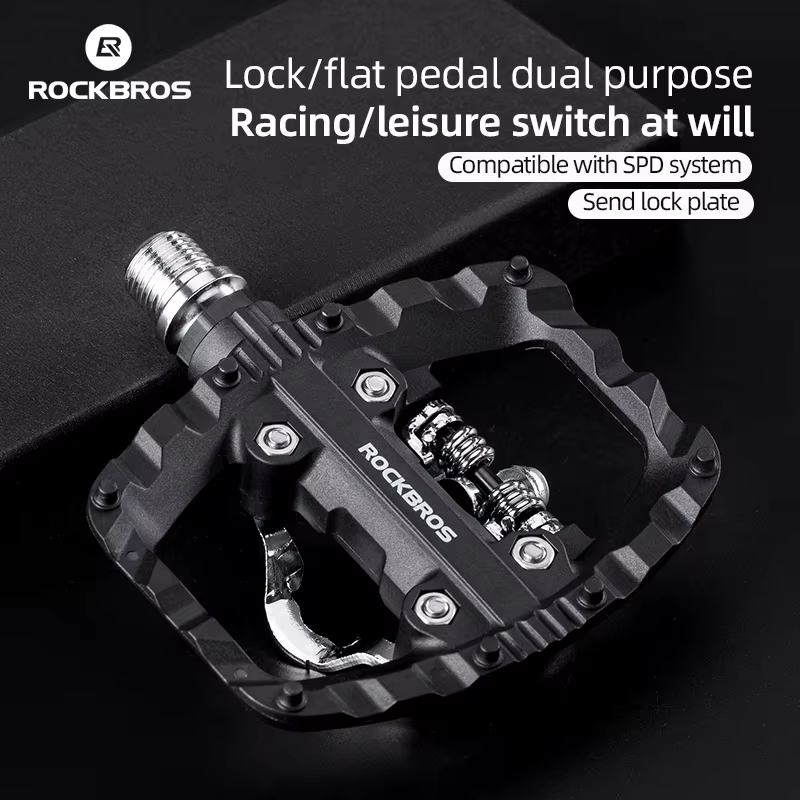 ROCKBROS pédales de vélo demi-verrouillage pédale plate 2-en-1 anti-dérapant Nylon vtt