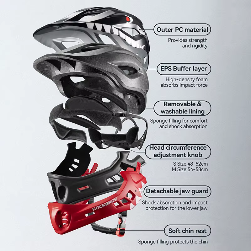 ROCKBROS Casque de vélo pour enfants détachable intégral léger réglable respirant Balance Scooter