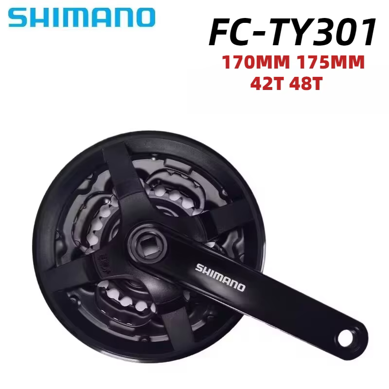 Groupe de pédalier SHIMANO TOURNEY TY - VTT comprenant FC-TY301 42T/48T-170mm/175mm 3x8/7/6 vitesses et boîtier