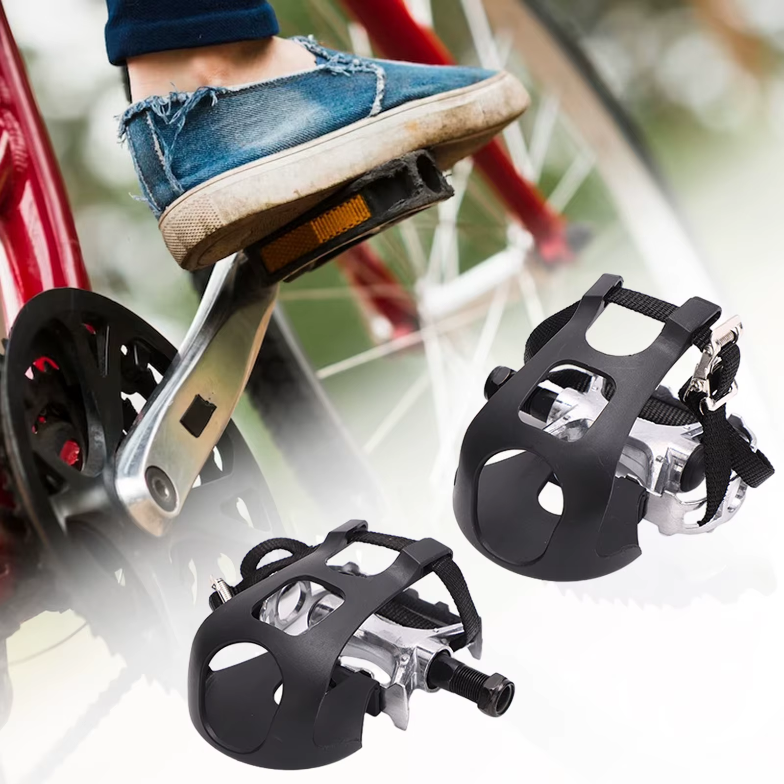 Pédales de vélo d'exercice avec Clips et sangles