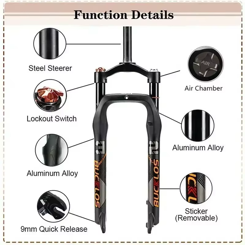 BUCKKub26X4.0-Fourche de vélo à suspension pneumatique