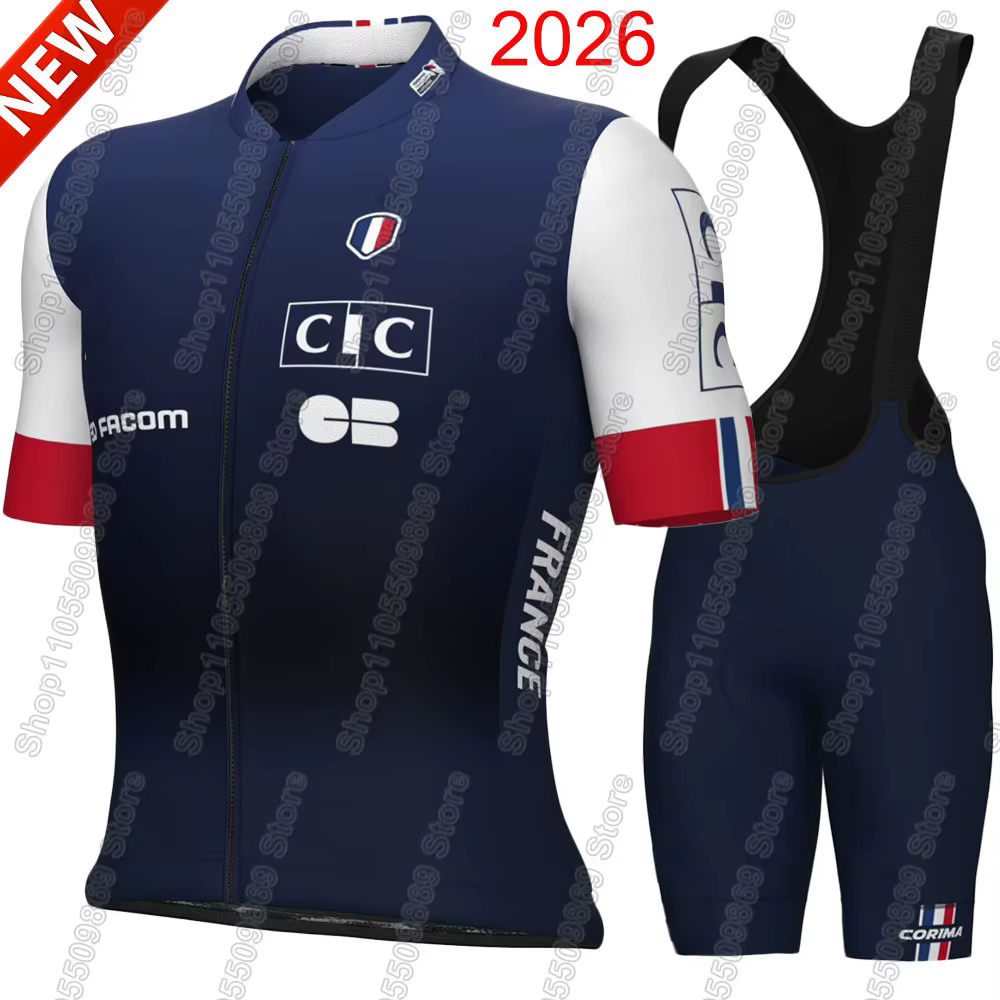 Ensemble Maillot et Short Cycliste Équipe Nationale de France 2026 – Tenue VTT et Vélo de Route à Manches Courtes