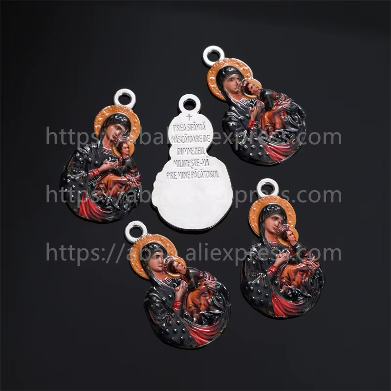 1 pièce / Nouvel accessoire religieux catholique, robe bleue avec décoration Vierge Marie, pendentif motif croix Saint Benoît, collier pendentif