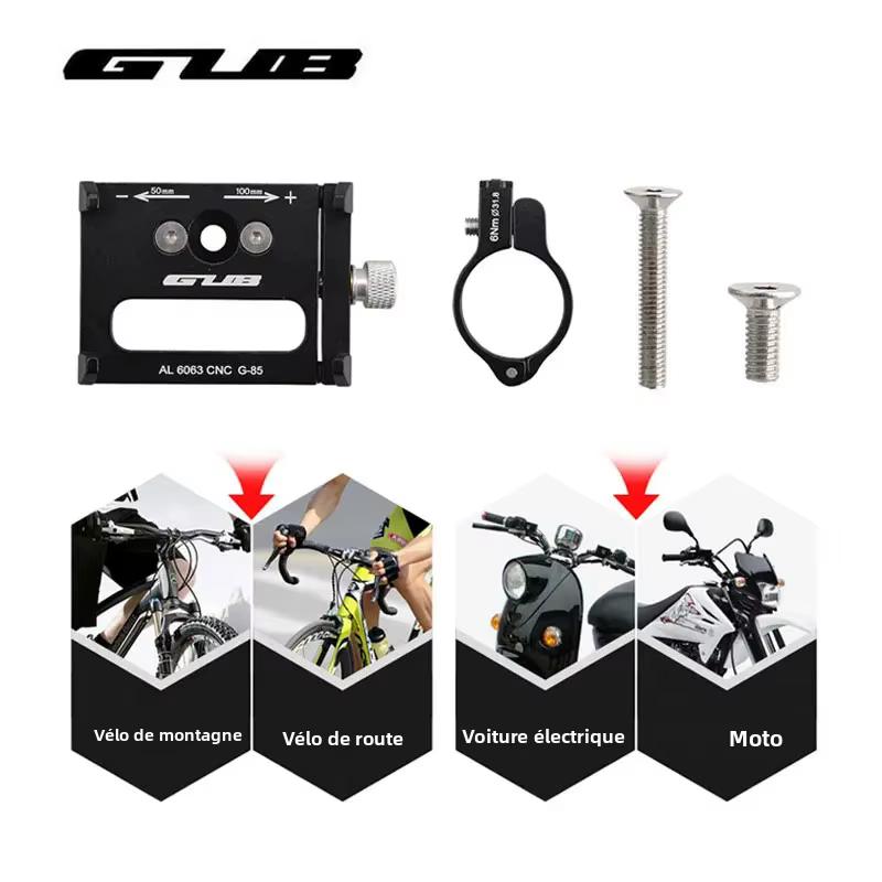 GUB G85 support de téléphone de vélo universel réglable 3.5-6.5 pouces Smartphone guidon
