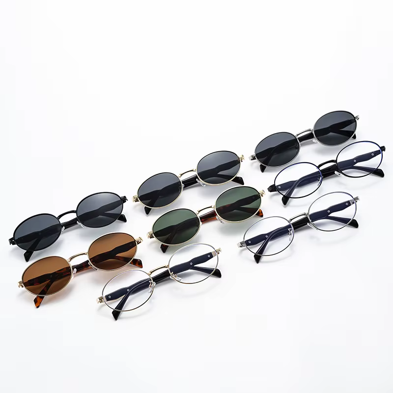Cyclisme femme petites lunettes de soleil ovales en métal décontracté marque de mode