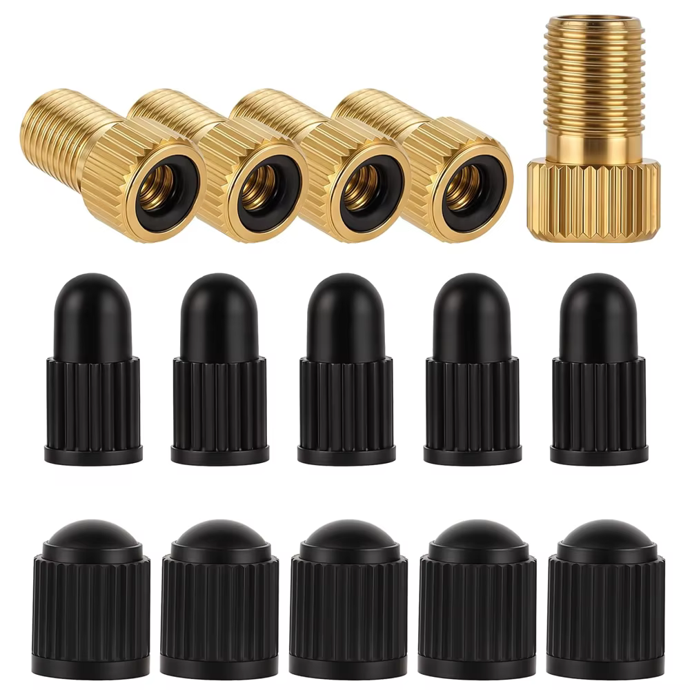 Adaptateur de assujetPresta en laiton (lot de 5 + 10 capuchons)-Convertir Presta en Schrader pour tous les types de