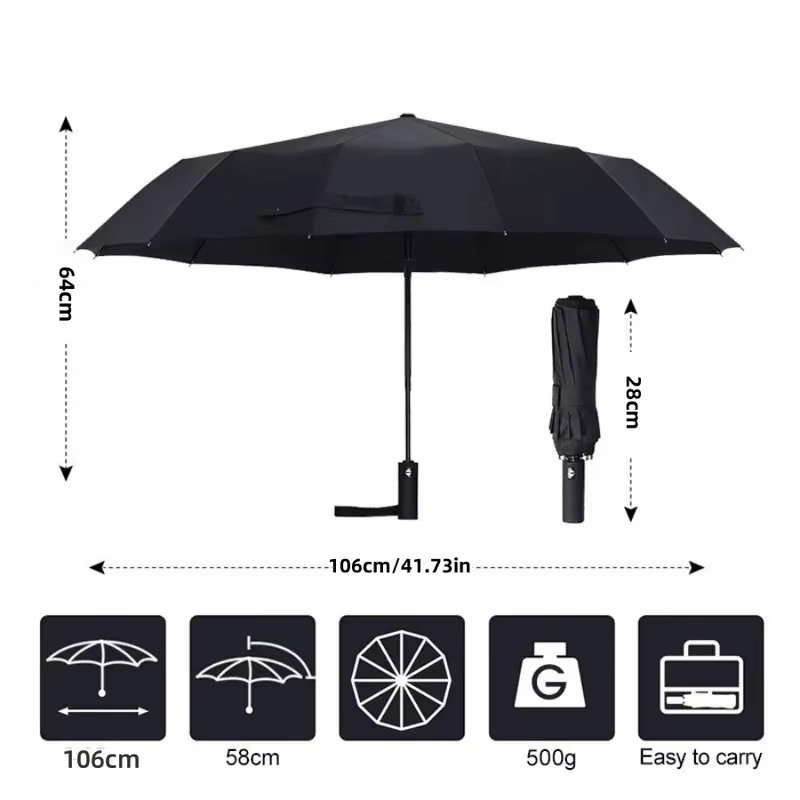 Parapluie pliant automatique grand format 24 baleines 106 cm, protection solaire et pluie pour hommes et femmes en extérieur