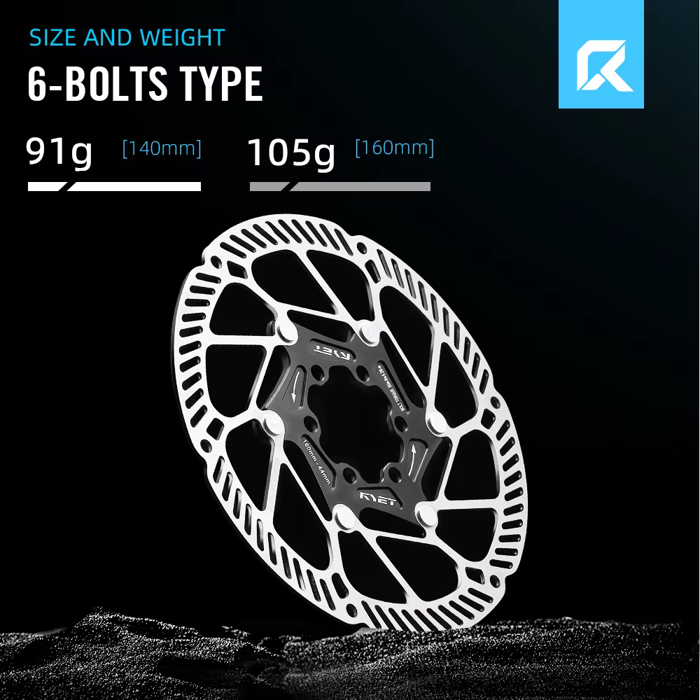 RYET Rotor de disque de vélo flottant ultraléger 140mm 160mm - 6 boulons et verrouillage central en acier inoxydable