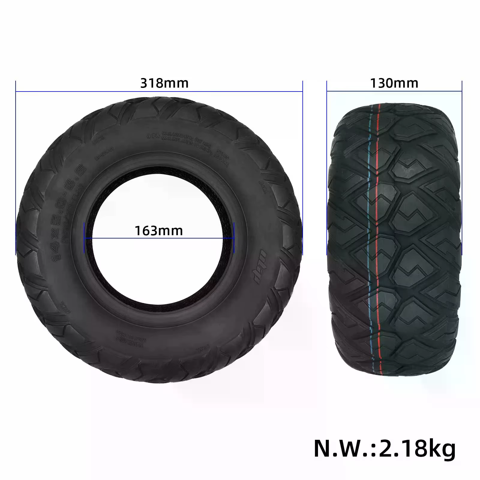 Pneu tout-terrain Ulip 14 pouces 14*5.0-6.5 130/70-6.5 pour trottinette électrique