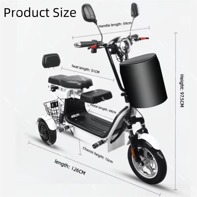 Tricycle électrique à double moteur 500W à 3 roues