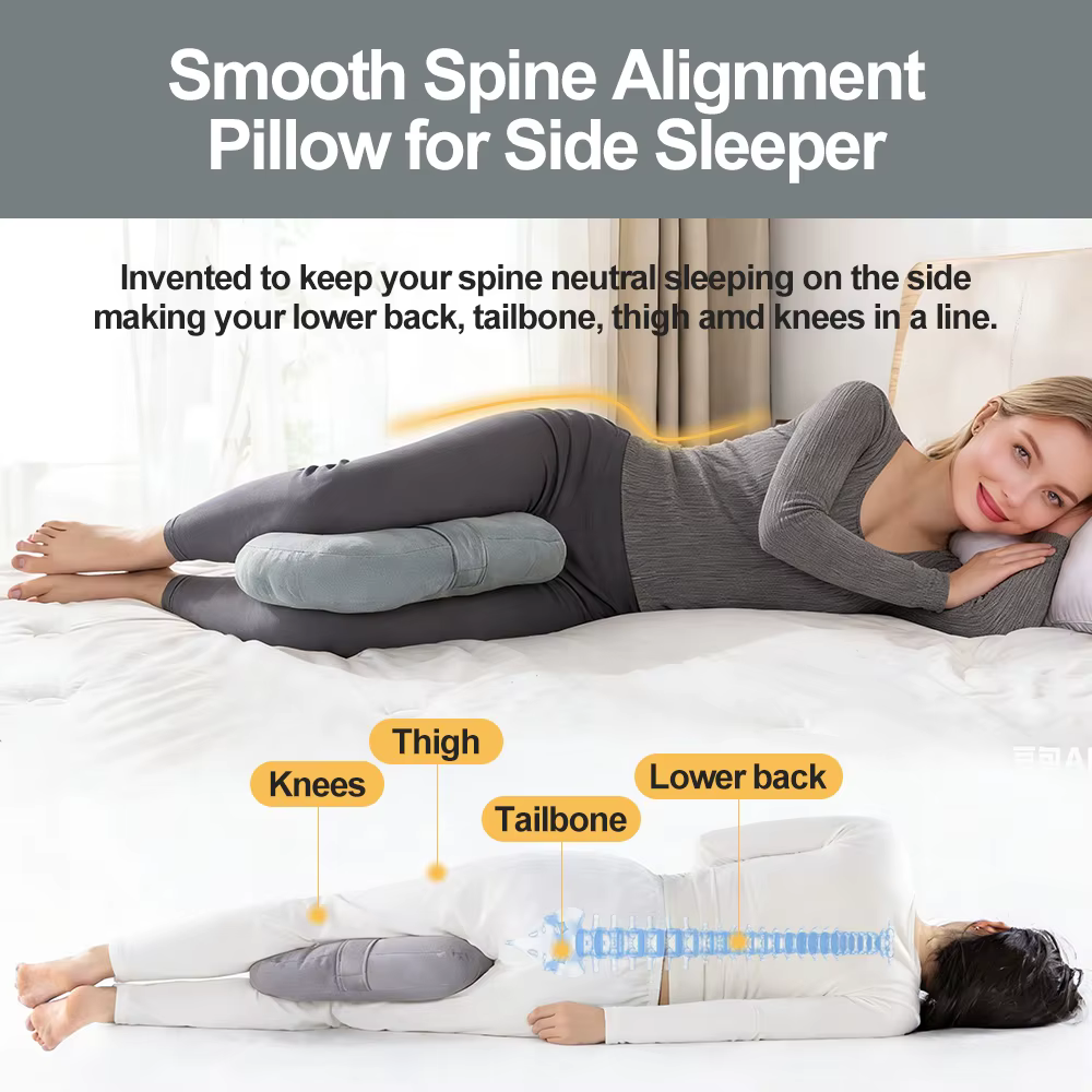 Oreiller pour dormeurs latéraux, oreiller de soutien pour les maux de hanches et de dos, peluche, ceinture de liaison et lavable en Machine