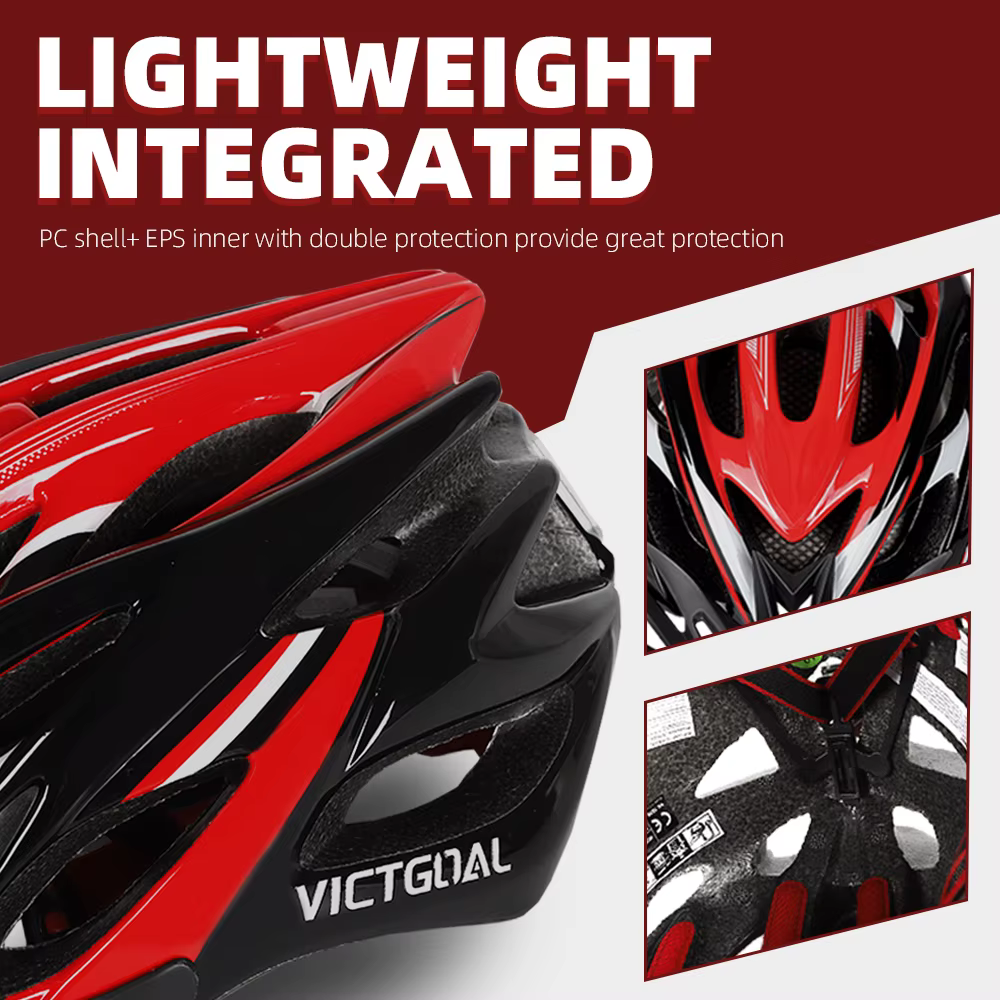 VICTGOAL Casque de vélo Ultralight Feux arrière pour hommes LED Tailling avec pare-soleil MTB Road Bike