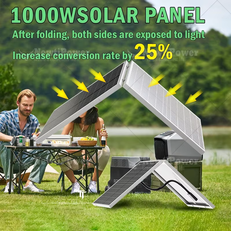 Panneau solaire pliable 1000W avec sortie 12V pour usage domestique