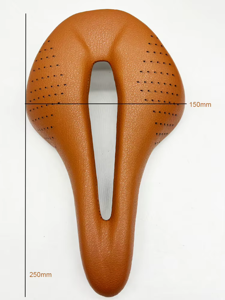 Selle de vélo rétro marron en fibre de carbone faite à la main de 150/143 mm - Ultra légère et respirante