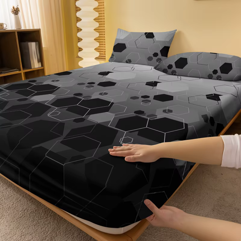 1 drap-housse mat imprimé géométrique moderne Simple, housse de lit imprimée pour chambre à coucher, literie (hors taies d'oreiller)