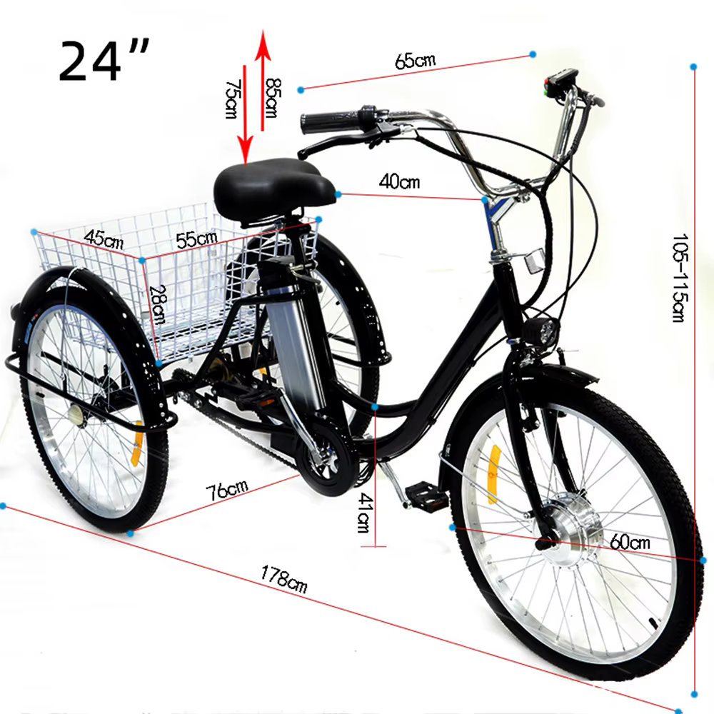 Vélo Cargo électrique à 3 roues pour adultes âgés