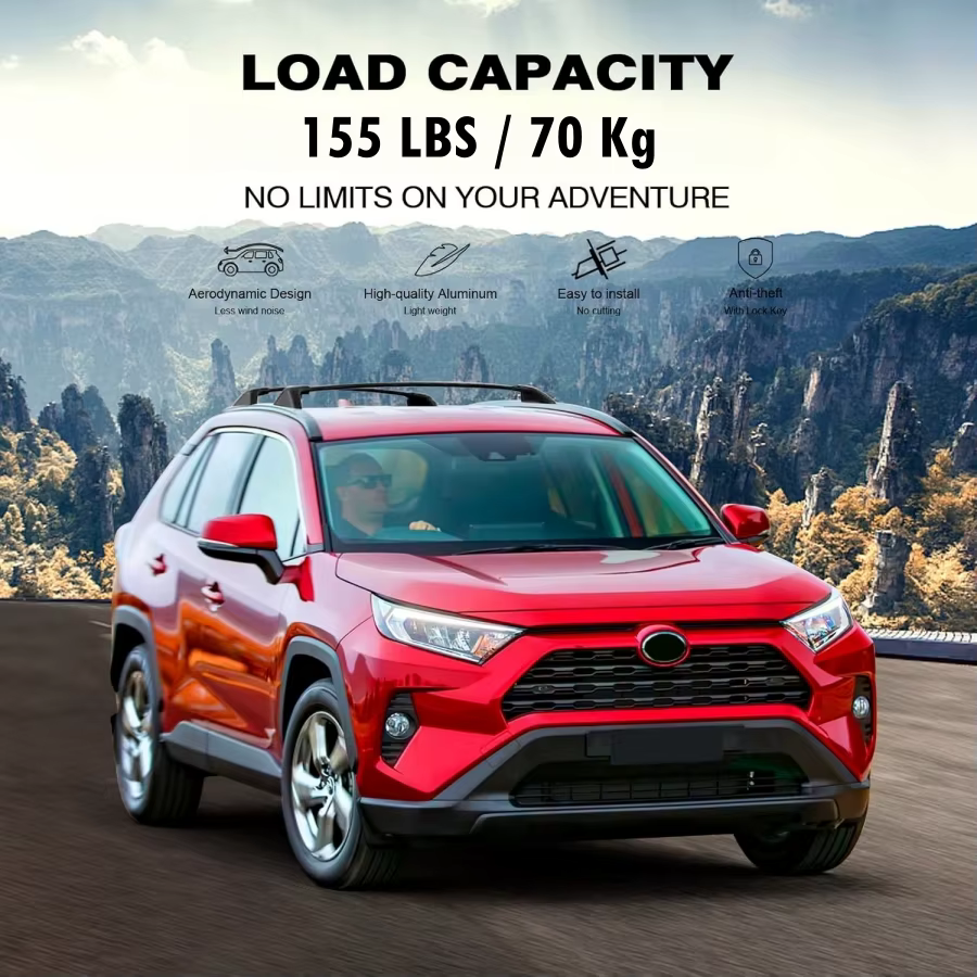 Barres transversales de galerie de toit pour Toyota RAV4 2019 – 2025 (ne convient pas à 2024 LE/Adventure/TRD Off-Road/Hybrid Woodland Edition) Verrou antivol