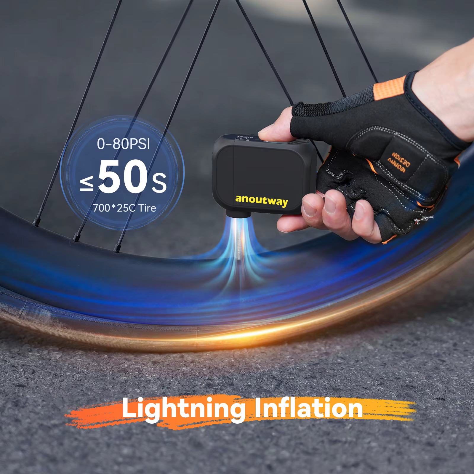 Anoutway AT1 Pro Mini pompe électrique pour vélo gonfleur de pneus sans fil avec écran 25 minutes charge rapide 120PSI Max 450mAh batterie