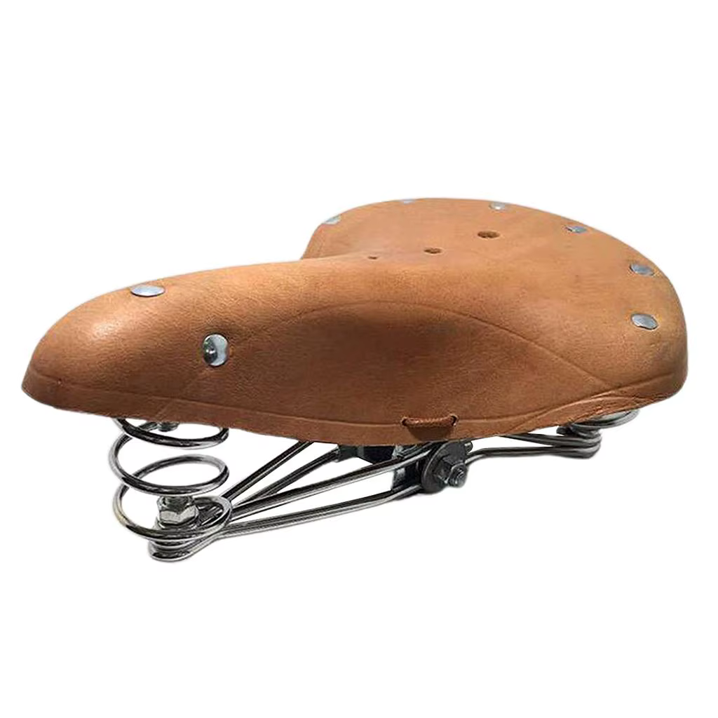 Selle de vélo en cuir avec ressorts, siège marron 26x21,5 cm