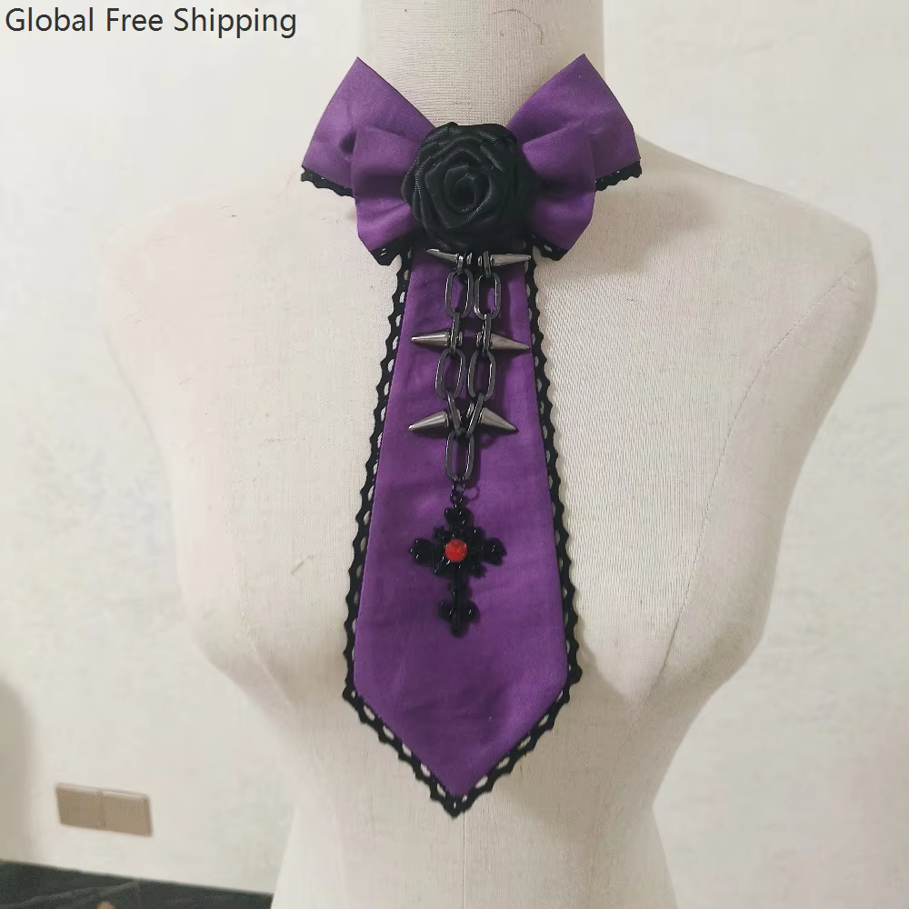 Cravate gothique lolita, cravate à rose, croix médiévale, accessoires de cosplay gothique, style punk pour femmes, col détachable, accessoire d'uniforme JK