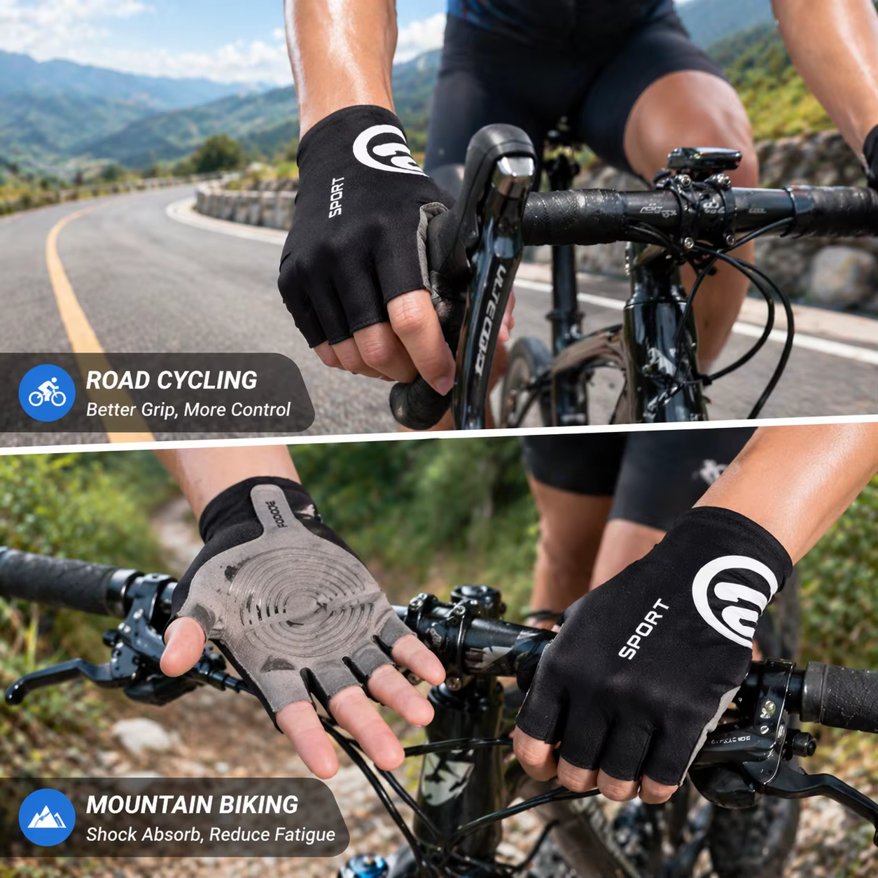 Gants de cyclisme demi-doigts pour tous