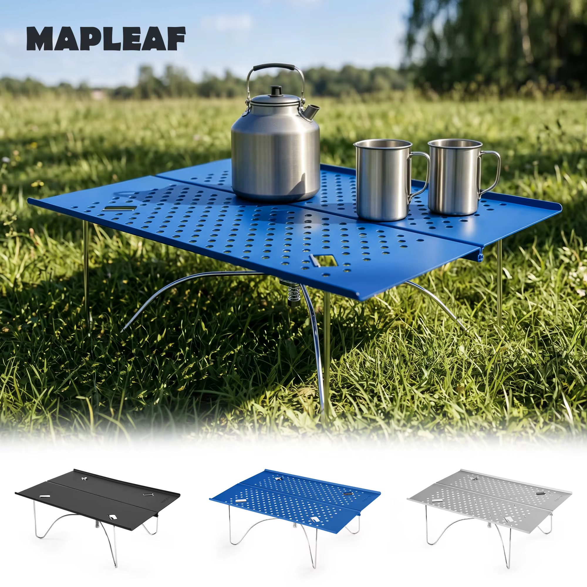 MAPLEAF table pliante ultralégère 300g alliage aluminium 30kg charge support X camping randonnée pique-nique voyage pêche compact portable sac argent 31x10.8x1.7cm sans outils plage balcon BBQ hiver 4