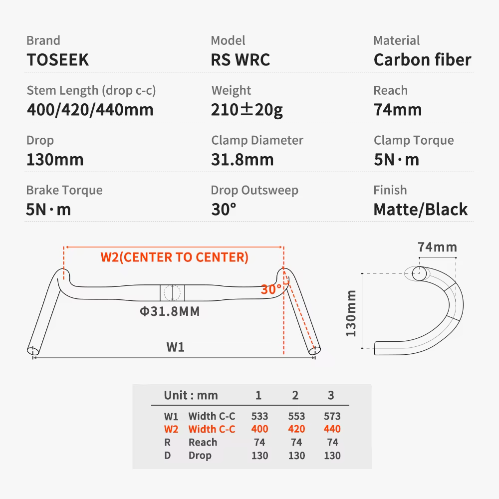 TOSEEK guidon de gravier en carbone barre de chute extérieure