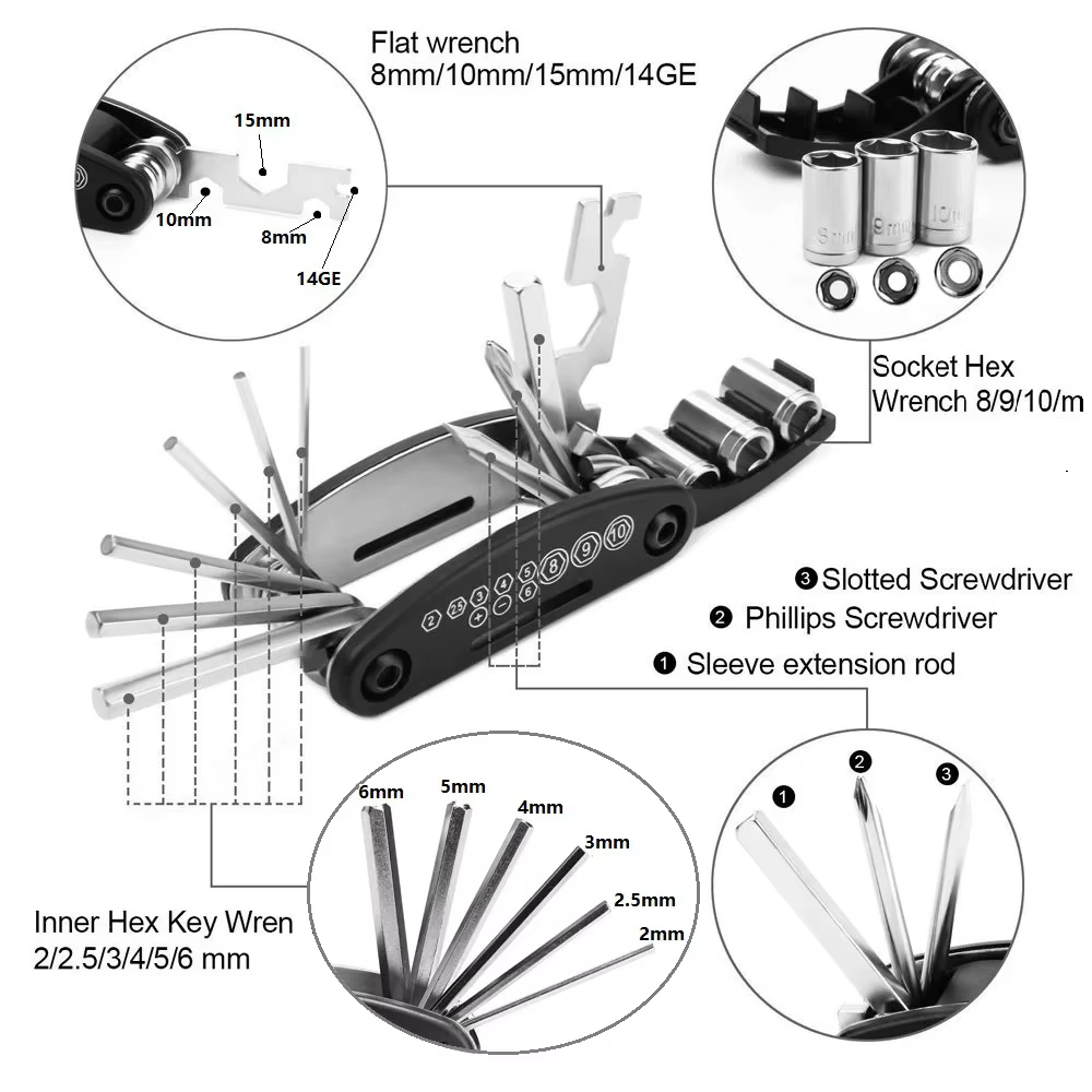 Kits d'outils de réparation de vélo 16 en 1
