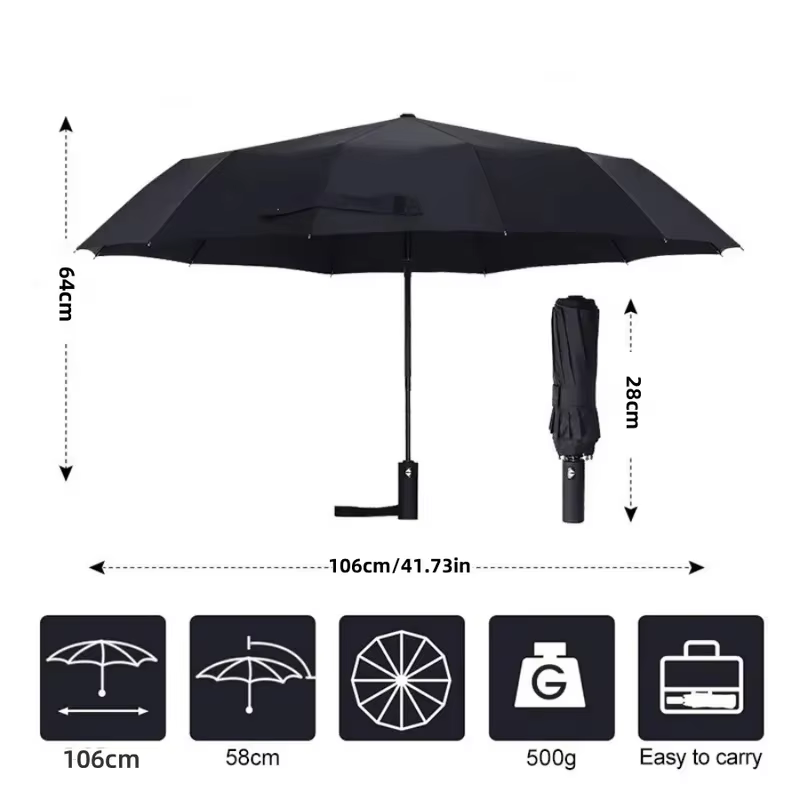 Parapluie pliant automatique 24 baleines 106 cm, grande taille, protection pluie et soleil, pour hommes et femmes, usage extérieur