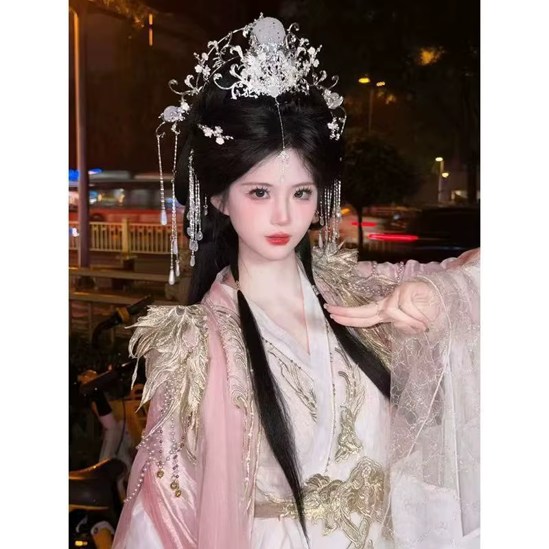 Accessoire de cheveux rétro de style traditionnel pour femme, ensemble de coiffes, couronne à longues pampilles et accessoires Hanfu, accessoires de fête de mariage