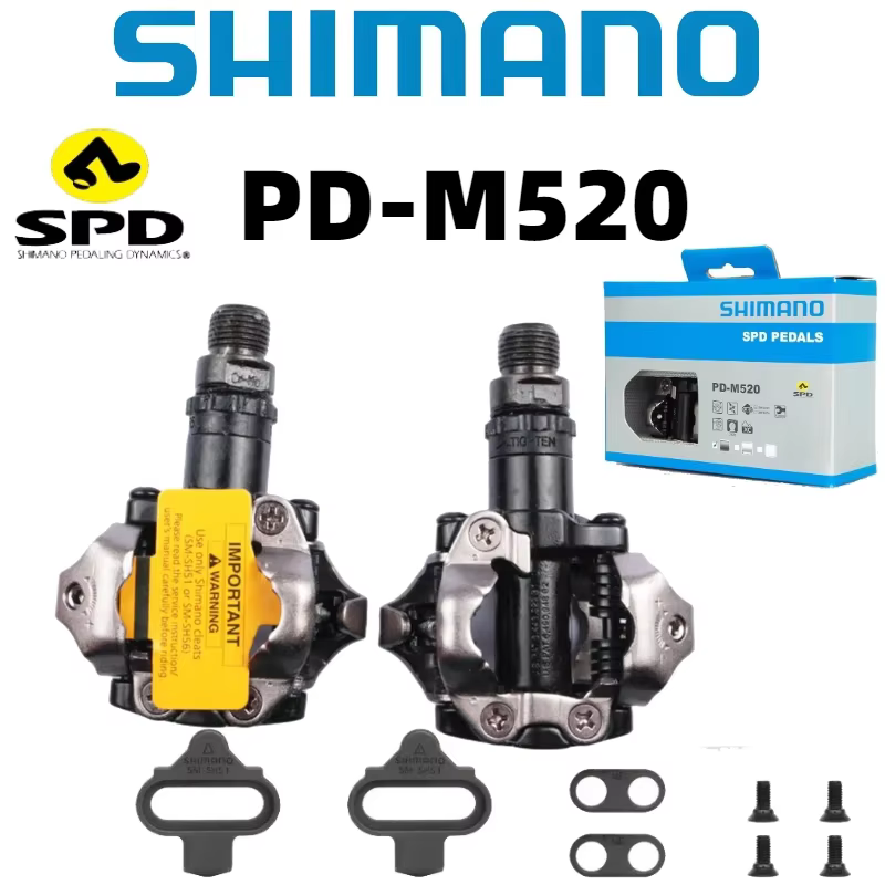 Pédales VTT Shimano PD-M520/M540 de qualité professionnelle SPD à dégagement multiple - avec caleçons SH51 pour un cyclisme durable sur sentier et en montagne
