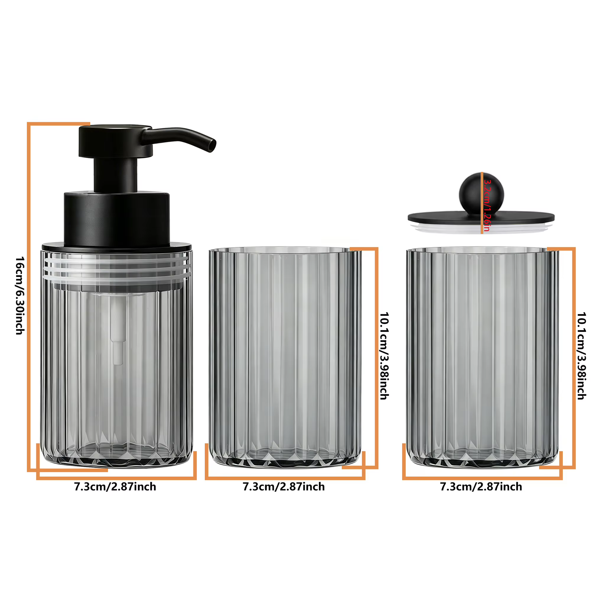 Ensemble d'accessoires de salle de bain 3 pièces, distributeur de savon liquide et de lotion pour comptoir de salle de bain de qualité supérieure, pot à coton et kit de tasses, élégant cadeau de penda