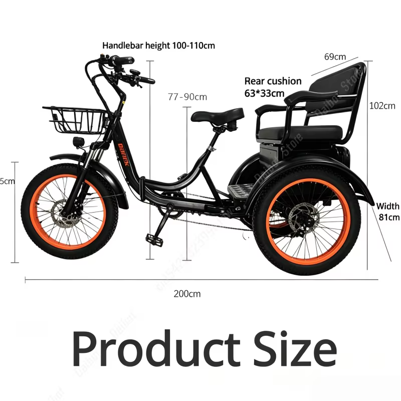 Nouveau tricycle électrique familial pour adultes avec siège arrière