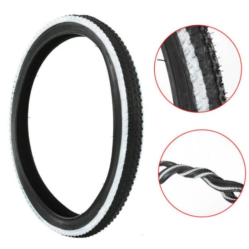 Pneu extérieur noir pour VTT 20/22/24/26 pouces avec bord jaune/bleu/rouge/vert/blanc