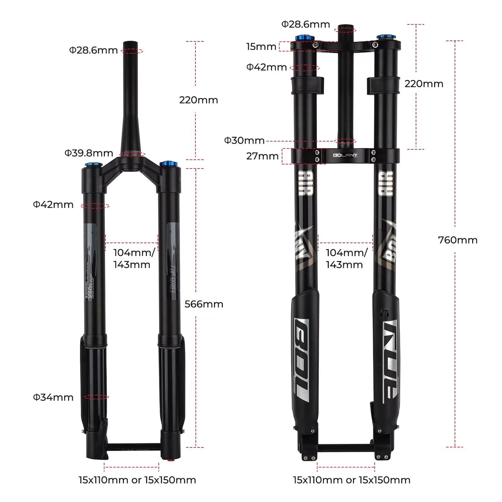 BOLANY fourche de vélo inversée Double épaule