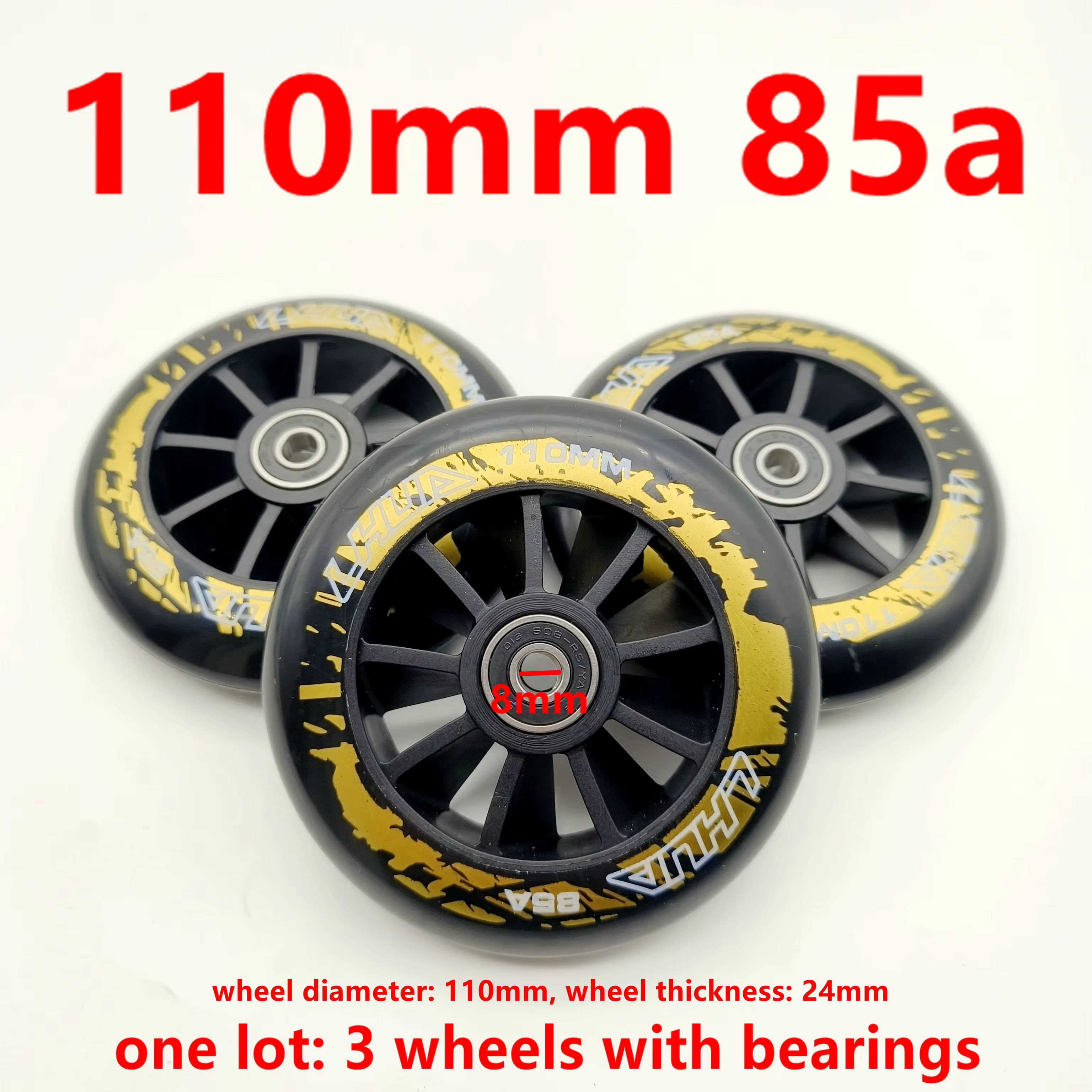 Roues de trottinette 90mm 100mm 110mm 85A avec roulements 3 roues/lot