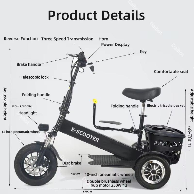 Mini Tricycle électrique pliable pour femme avec siège pour tout-petits